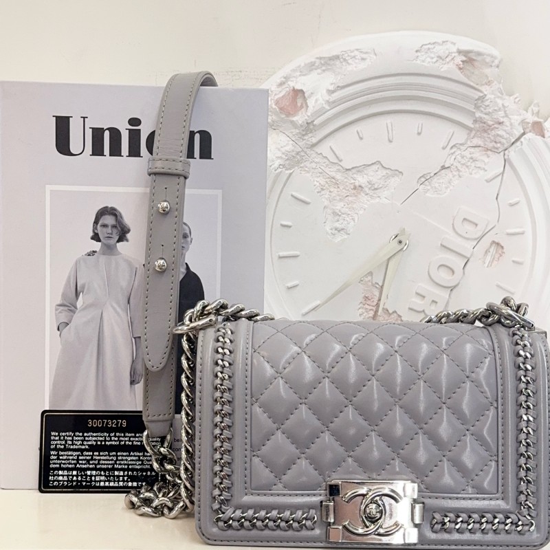 CHANEL Leboy 灰色牛皮菱格紋小號 宮廷款-0