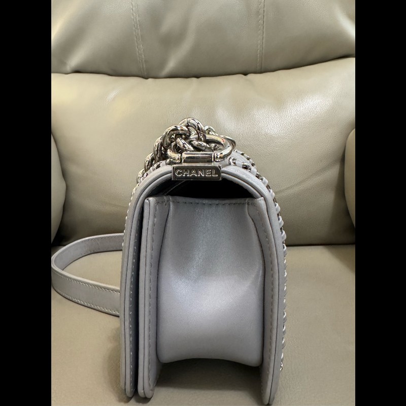 CHANEL Leboy 灰色牛皮菱格紋小號 宮廷款-4