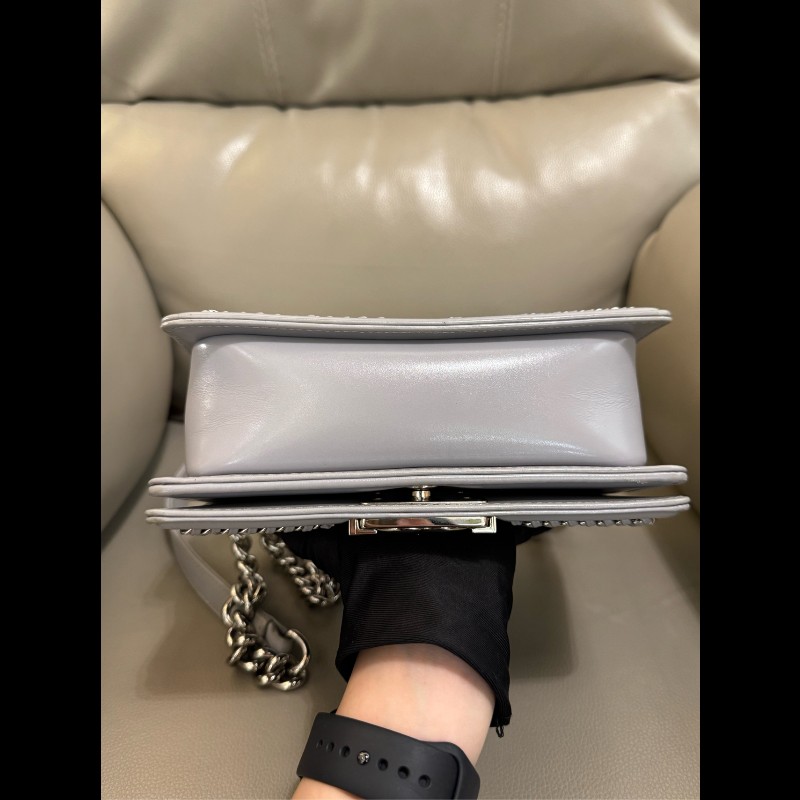 CHANEL Leboy 灰色牛皮菱格紋小號 宮廷款-5