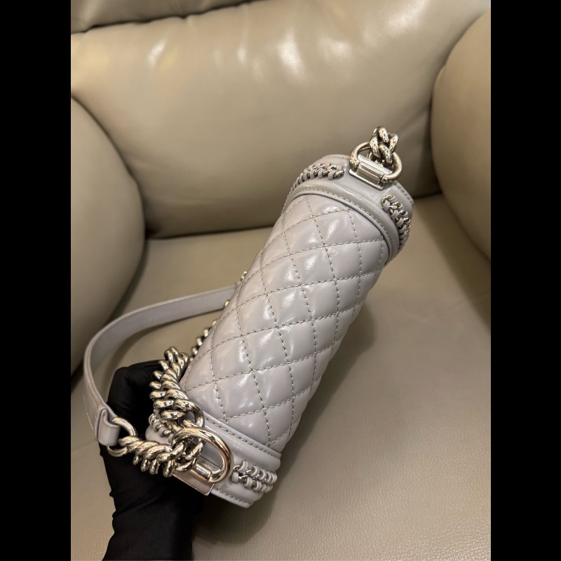 CHANEL Leboy 灰色牛皮菱格紋小號 宮廷款-8