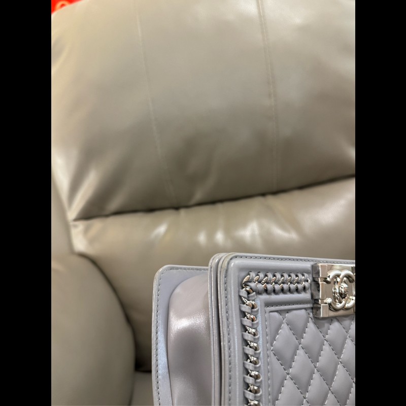 CHANEL Leboy 灰色牛皮菱格紋小號 宮廷款-13