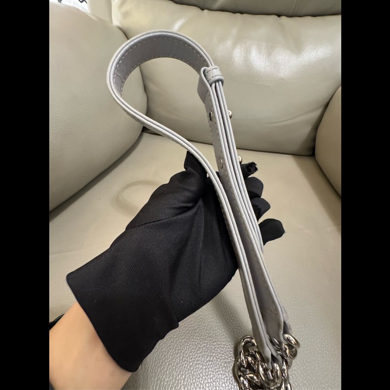 CHANEL Leboy 灰色牛皮菱格紋小號 宮廷款-16