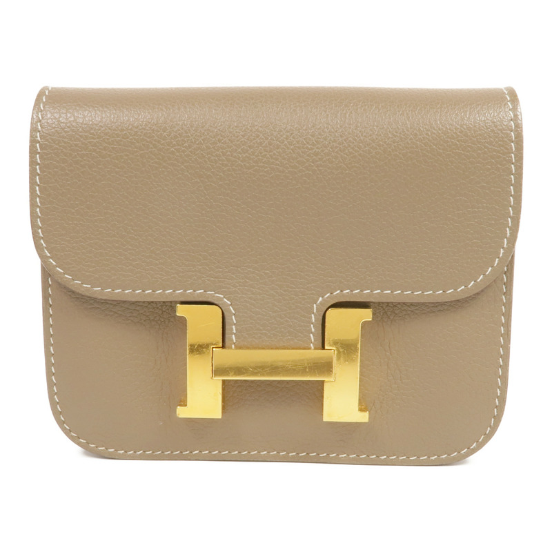 HERMES Evercolor皮革Constance Slim Wallet金扣錢包Etoupe-0