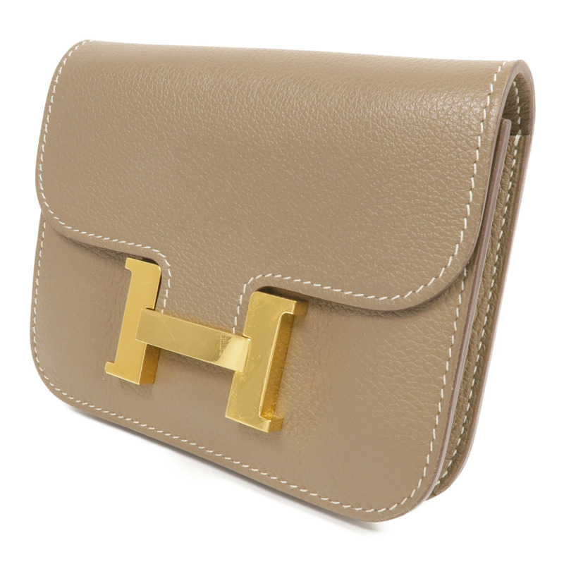 HERMES Evercolor皮革Constance Slim Wallet金扣錢包Etoupe-2