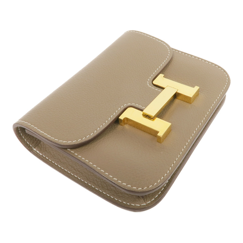 HERMES Evercolor皮革Constance Slim Wallet金扣錢包Etoupe-3
