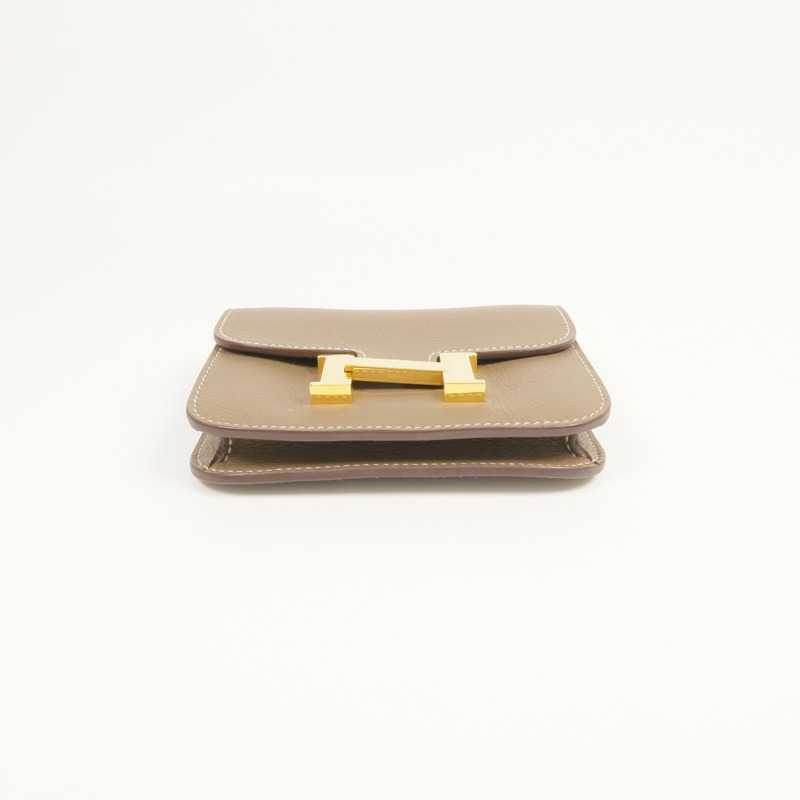 HERMES Evercolor皮革Constance Slim Wallet金扣錢包Etoupe-5