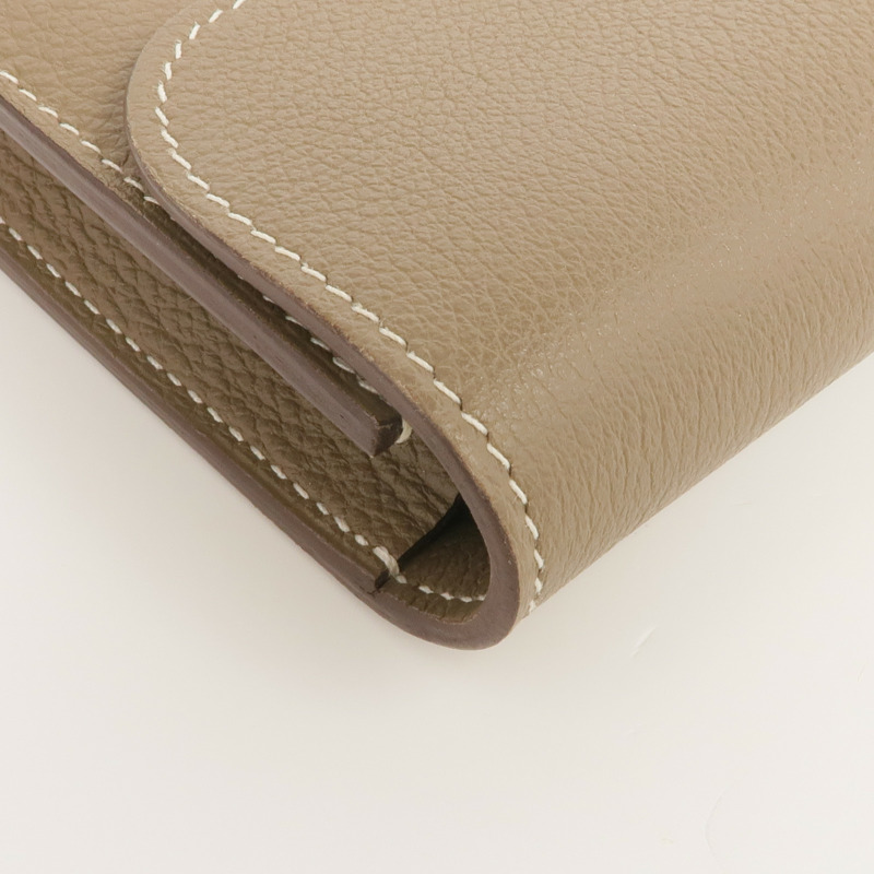 HERMES Evercolor皮革Constance Slim Wallet金扣錢包Etoupe-8