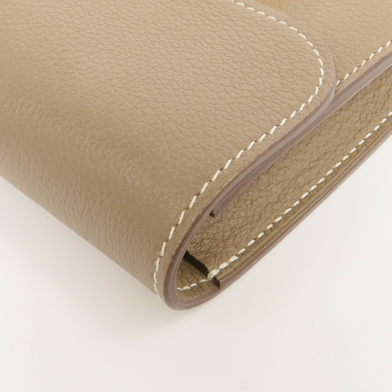 HERMES Evercolor皮革Constance Slim Wallet金扣錢包Etoupe-9