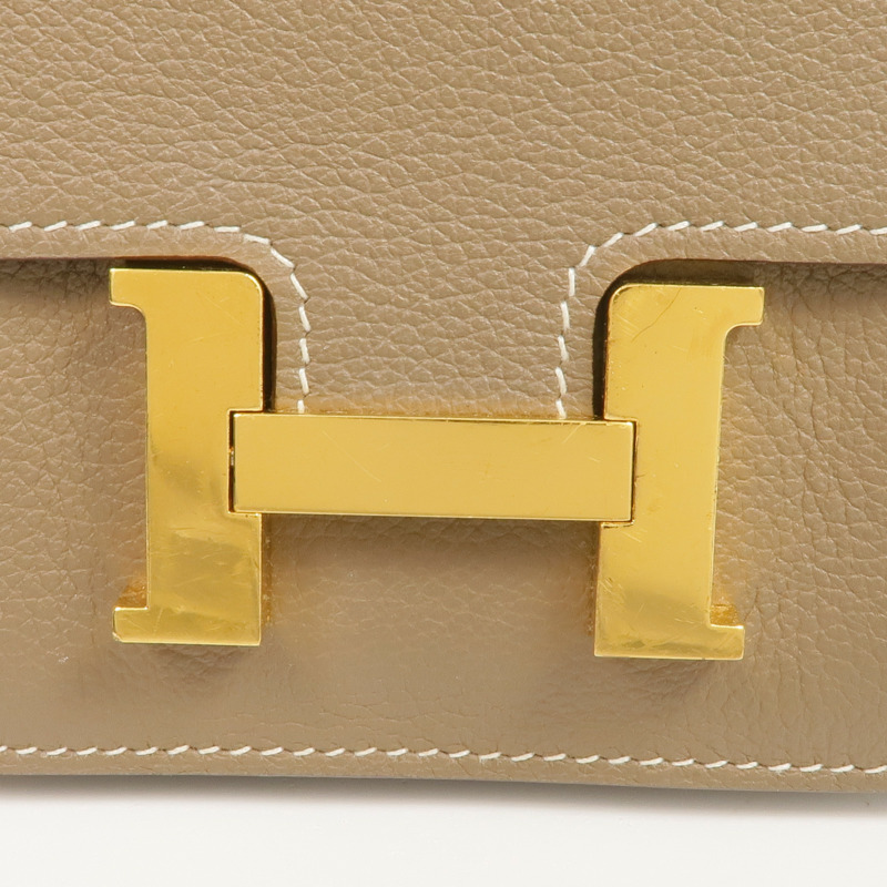 HERMES Evercolor皮革Constance Slim Wallet金扣錢包Etoupe-10