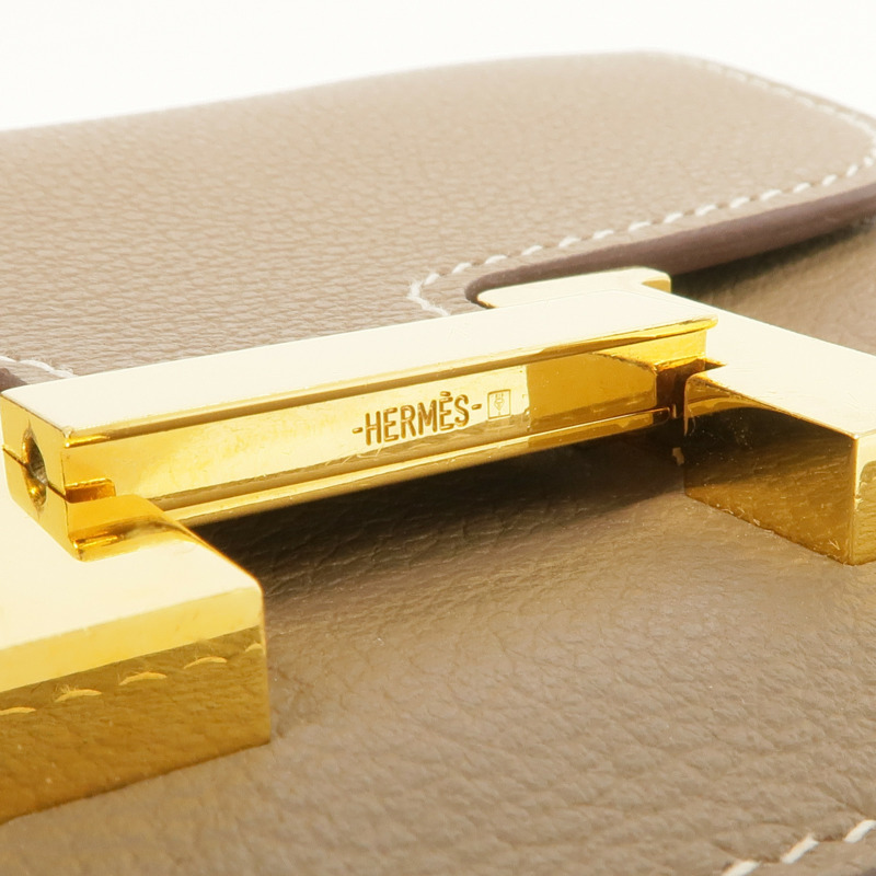 HERMES Evercolor皮革Constance Slim Wallet金扣錢包Etoupe-11