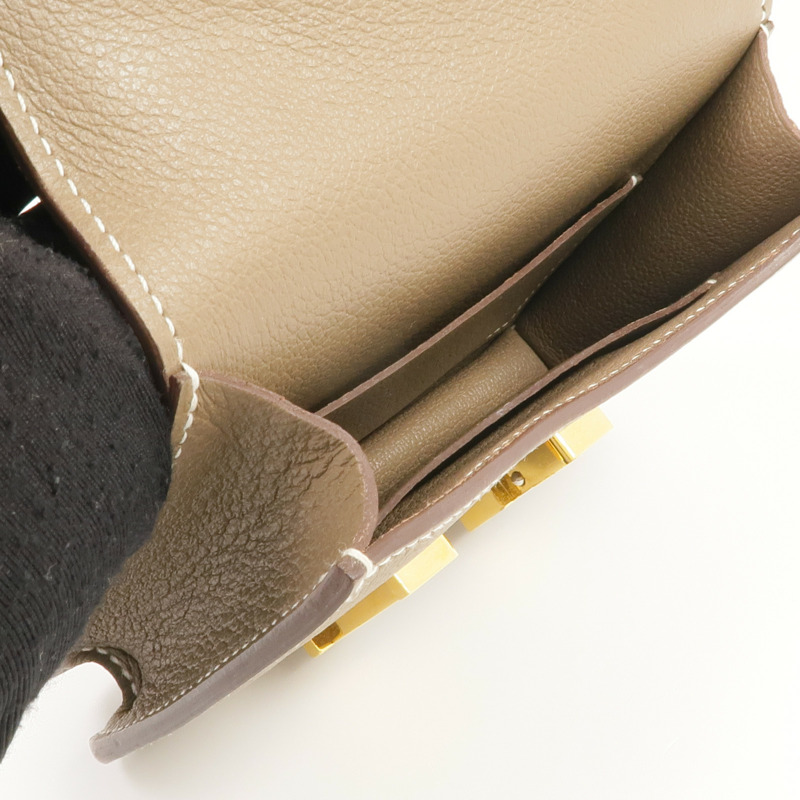 HERMES Evercolor皮革Constance Slim Wallet金扣錢包Etoupe-12