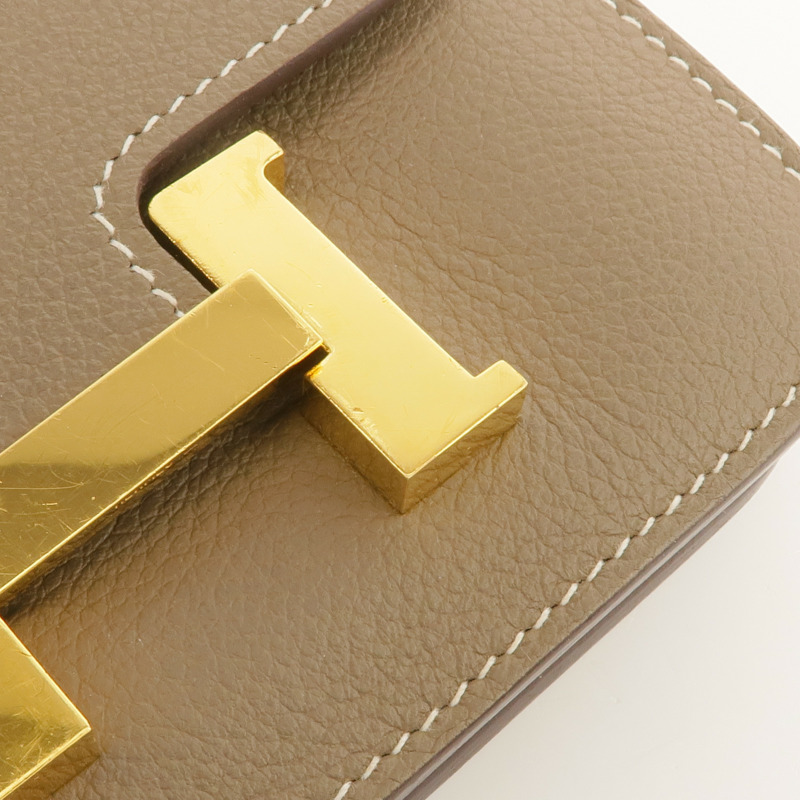 HERMES Evercolor皮革Constance Slim Wallet金扣錢包Etoupe-15