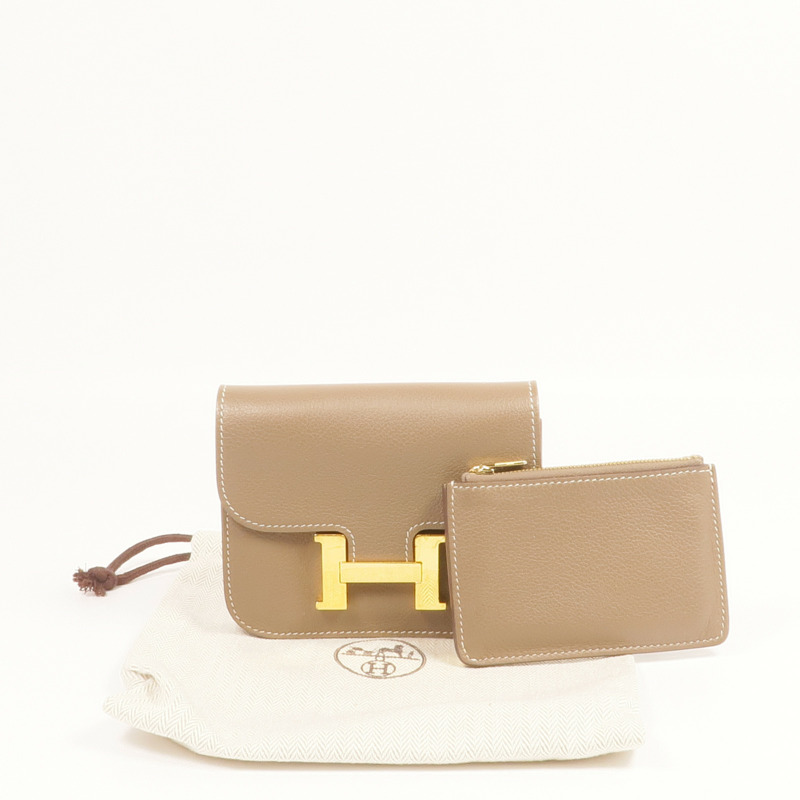 HERMES Evercolor皮革Constance Slim Wallet金扣錢包Etoupe-17