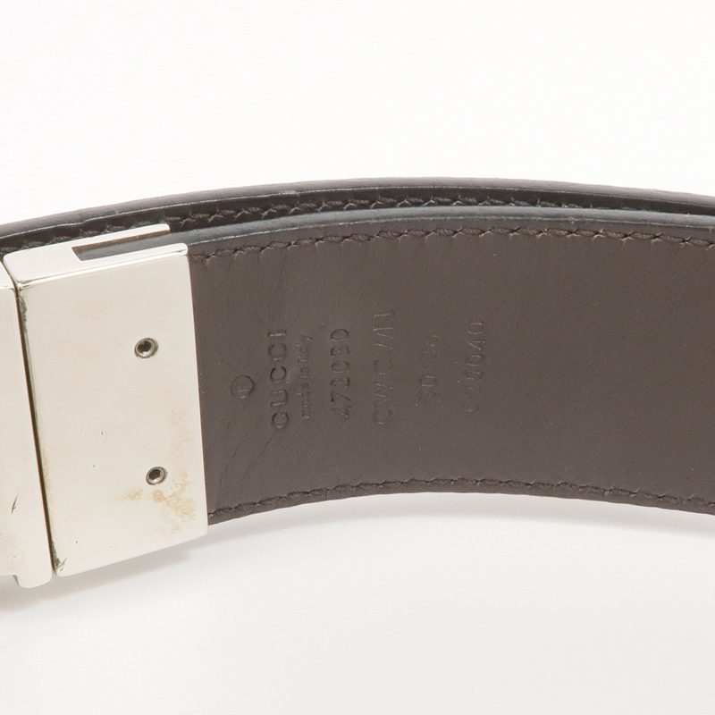 GUCCI 牛皮皮革Belt銀扣皮帶-5