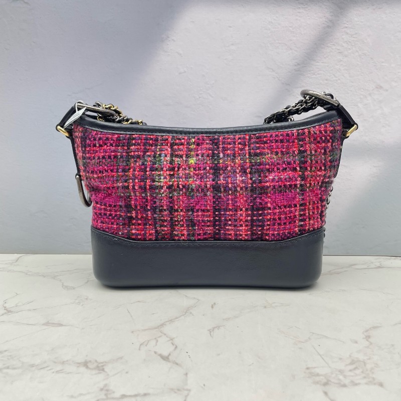 Chanel 毛呢編織流浪包 小號 玫粉色拼色-1