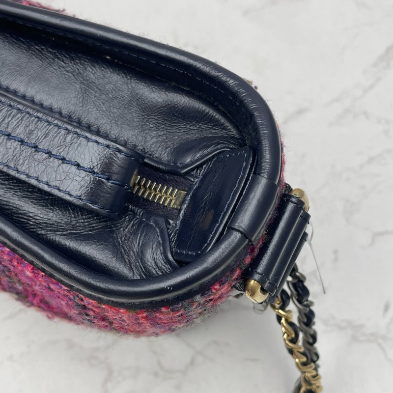 Chanel 毛呢編織流浪包 小號 玫粉色拼色-9