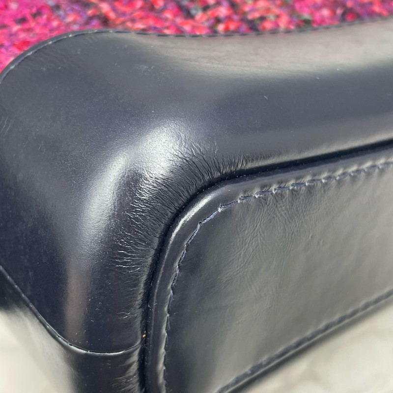 Chanel 毛呢編織流浪包 小號 玫粉色拼色-15