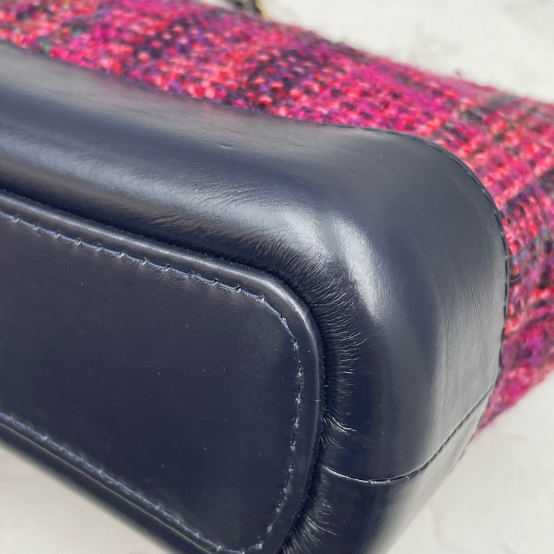 Chanel 毛呢編織流浪包 小號 玫粉色拼色-16