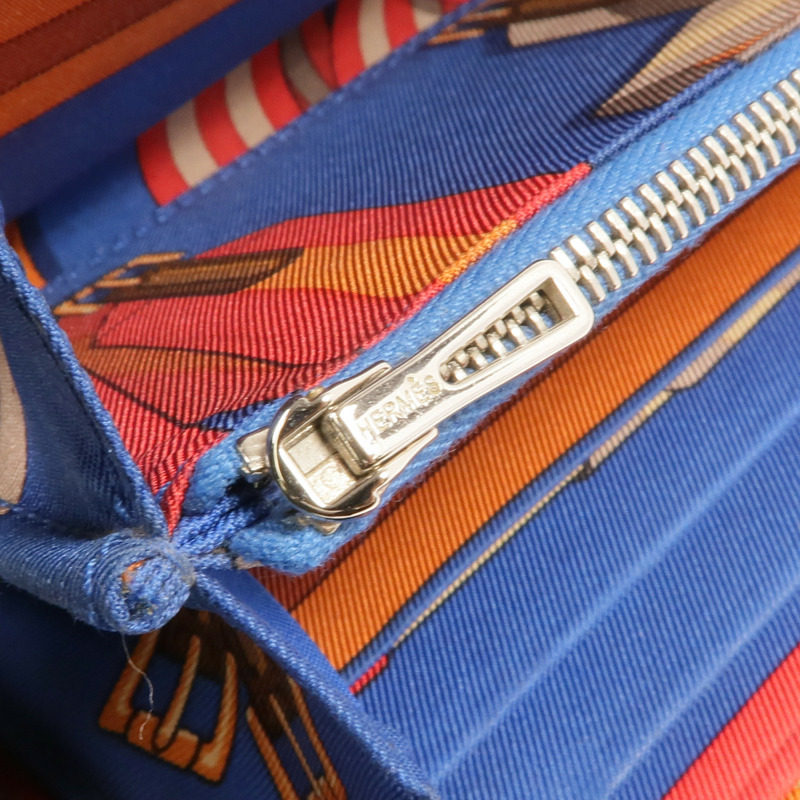HERMES Epsom皮革/絲質Silk In Long Wallet銀扣長錢包Rubis-10