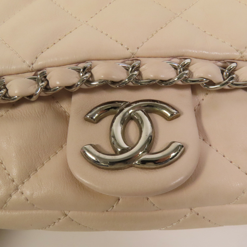 CHANEL 牛皮皮革Chain Shoulder銀扣肩背袋-5
