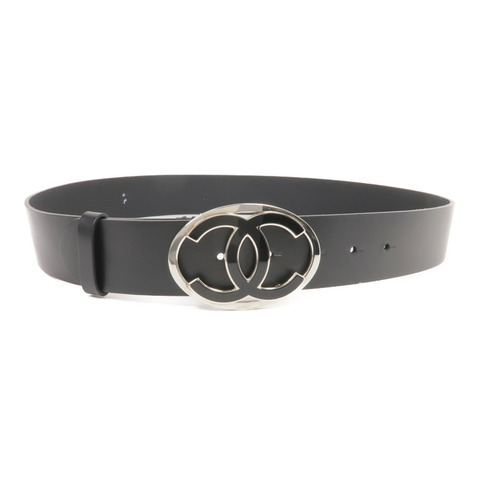 CHANEL 牛皮皮革Belt 95cm銀扣皮帶