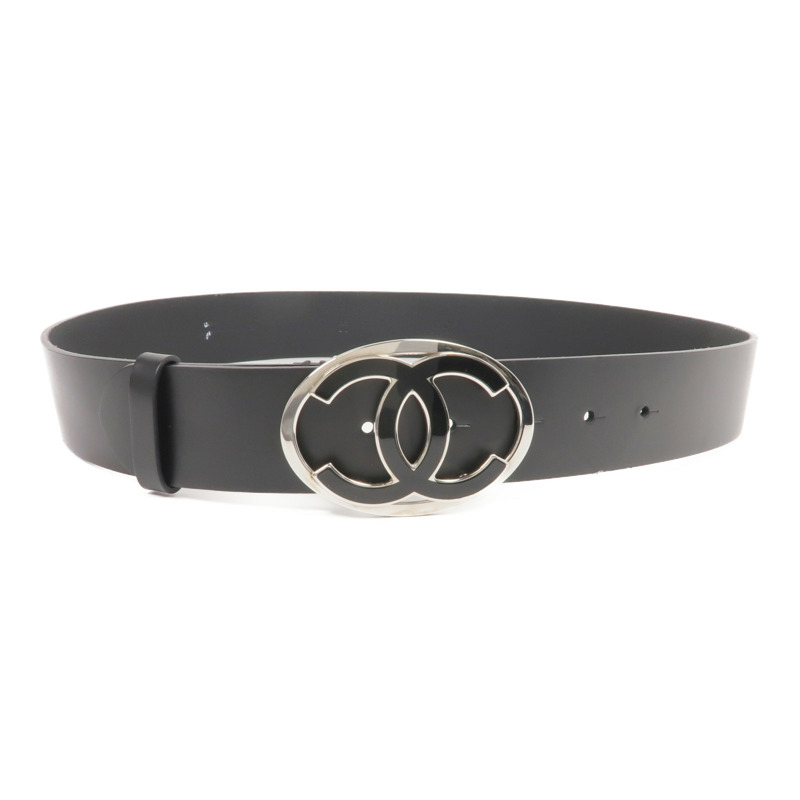 CHANEL 牛皮皮革Belt 95cm銀扣皮帶-0