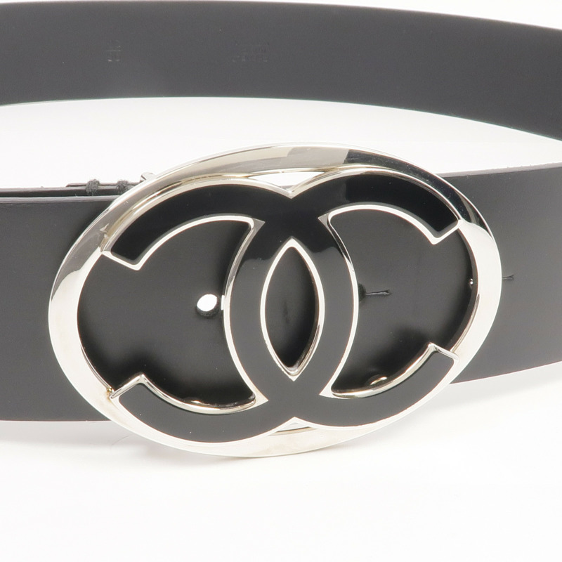 CHANEL 牛皮皮革Belt 95cm銀扣皮帶-3