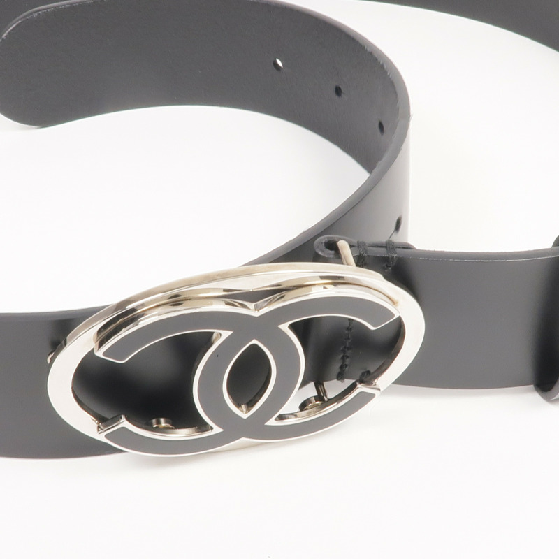 CHANEL 牛皮皮革Belt 95cm銀扣皮帶-5