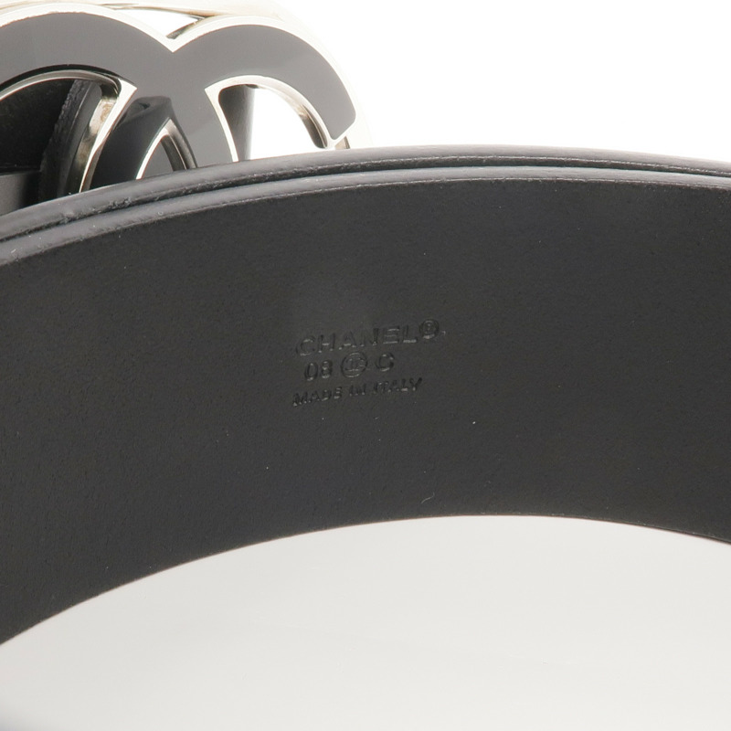 CHANEL 牛皮皮革Belt 95cm銀扣皮帶-10