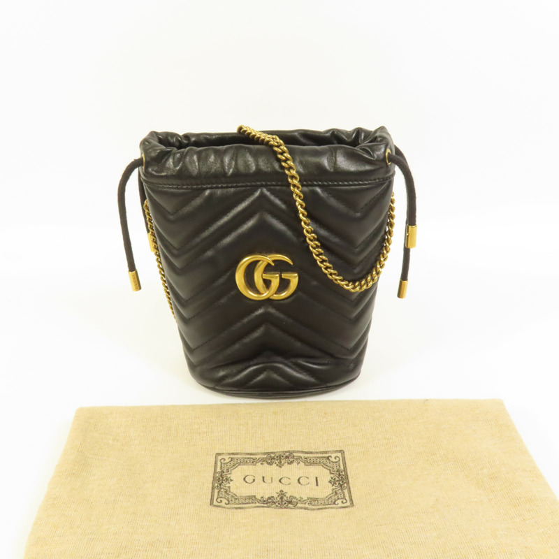 GUCCI 牛皮皮革GG Marmont Bucket金扣鏈帶肩背袋-7