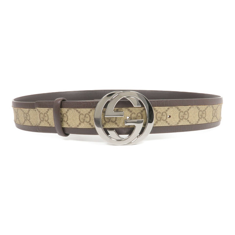 GUCCI 塗層帆布Belt 90cm銀扣皮帶