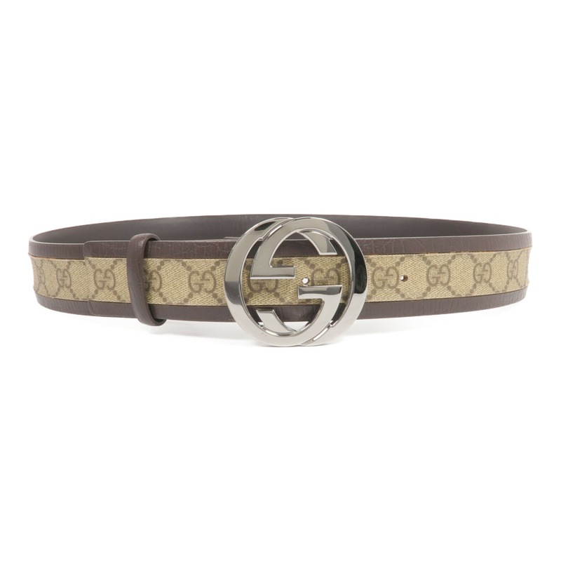 GUCCI 塗層帆布Belt 90cm銀扣皮帶-0