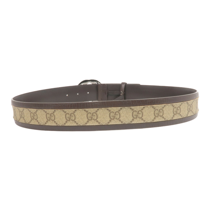 GUCCI 塗層帆布Belt 90cm銀扣皮帶-2