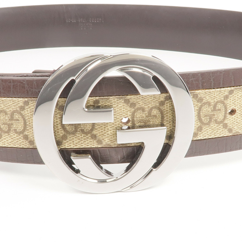 GUCCI 塗層帆布Belt 90cm銀扣皮帶-3