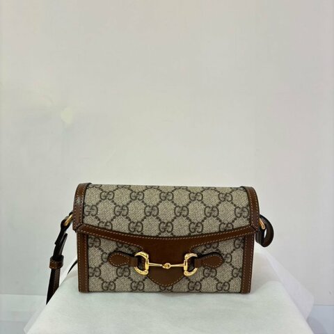 GUCCI咖邊PVC 1955橫式手機包