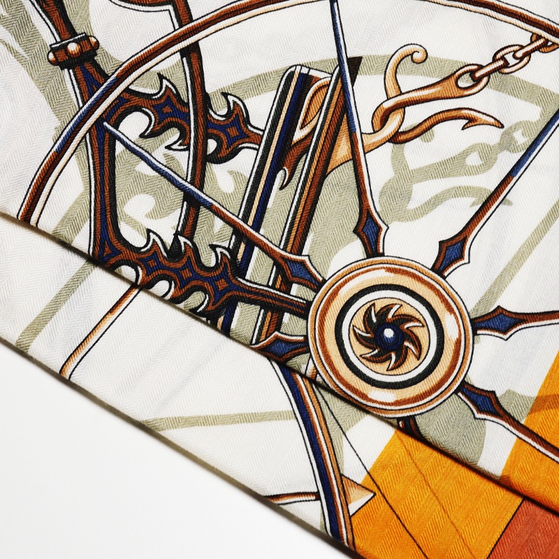 Hermès Voitures en Equilibre 140喀什米爾與真絲混紡 「平衡馬車」 羊絨方巾-8