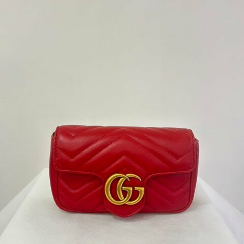 GUCCI紅牛皮金釦Marmont 鍊包16.5cm