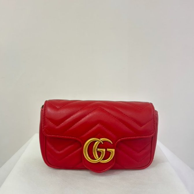 GUCCI紅牛皮金釦Marmont 鍊包16.5cm-0