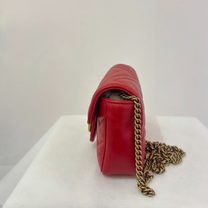 GUCCI紅牛皮金釦Marmont 鍊包16.5cm-2