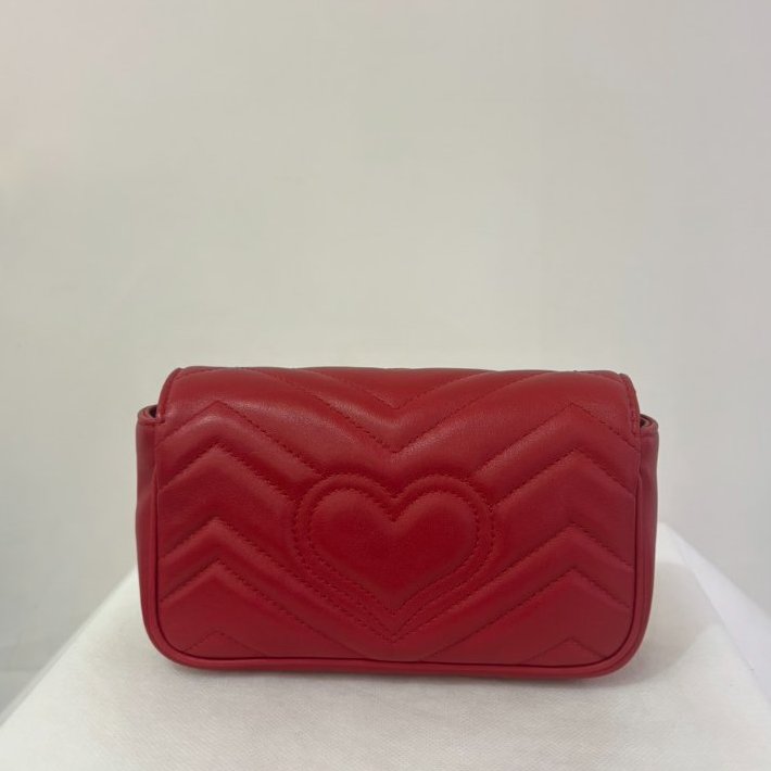 GUCCI紅牛皮金釦Marmont 鍊包16.5cm-3