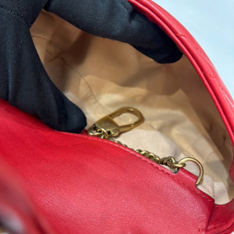 GUCCI紅牛皮金釦Marmont 鍊包16.5cm-8