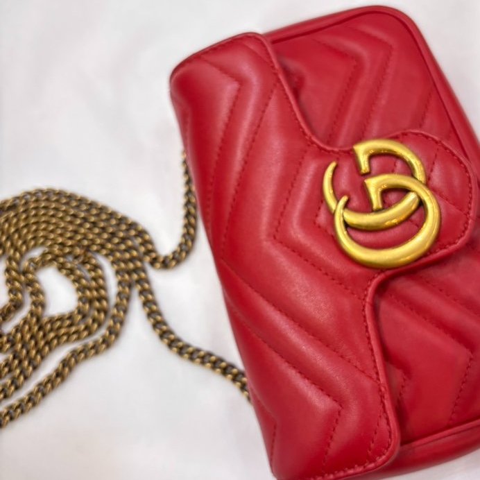 GUCCI紅牛皮金釦Marmont 鍊包16.5cm-9