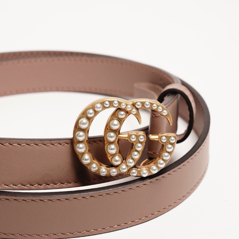 Gucci 奶茶色珍珠皮帶-1