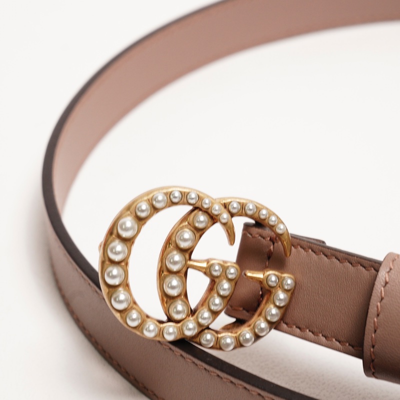 Gucci 奶茶色珍珠皮帶-3