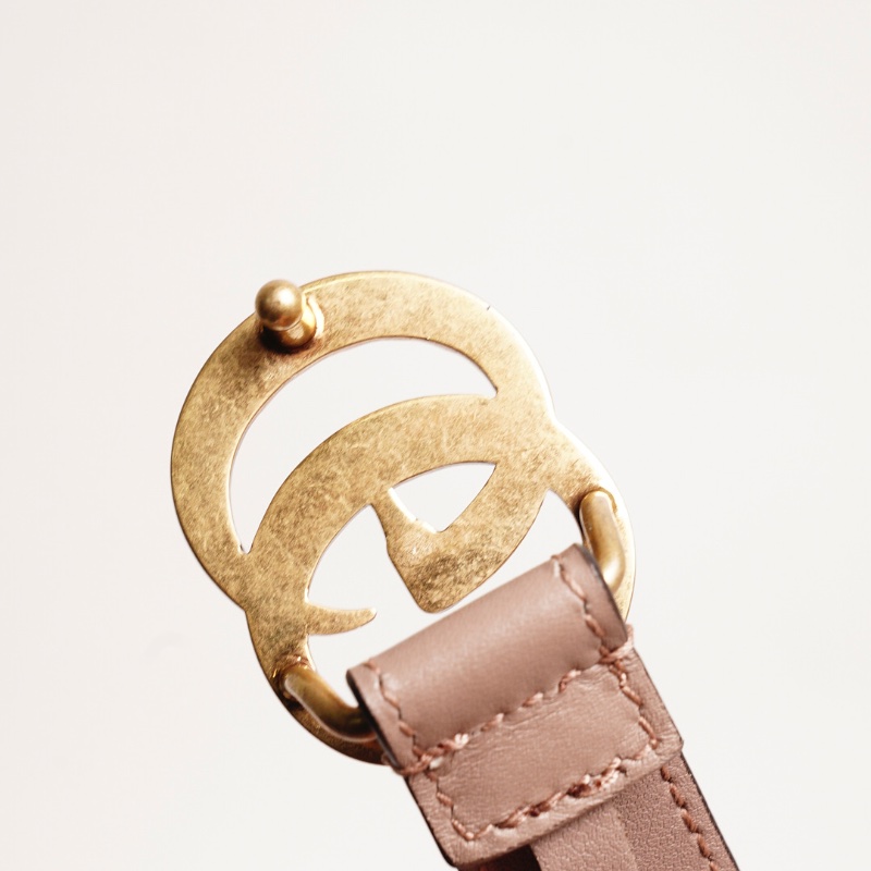 Gucci 奶茶色珍珠皮帶-5