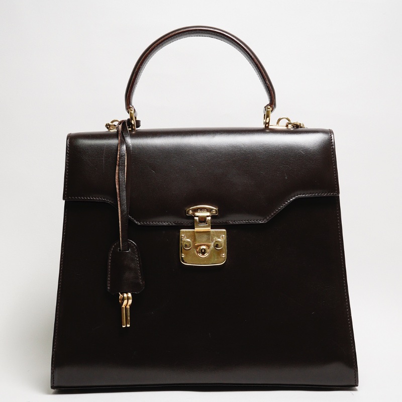 GUCCI 中古款 皮革手提公事包(深咖)-0