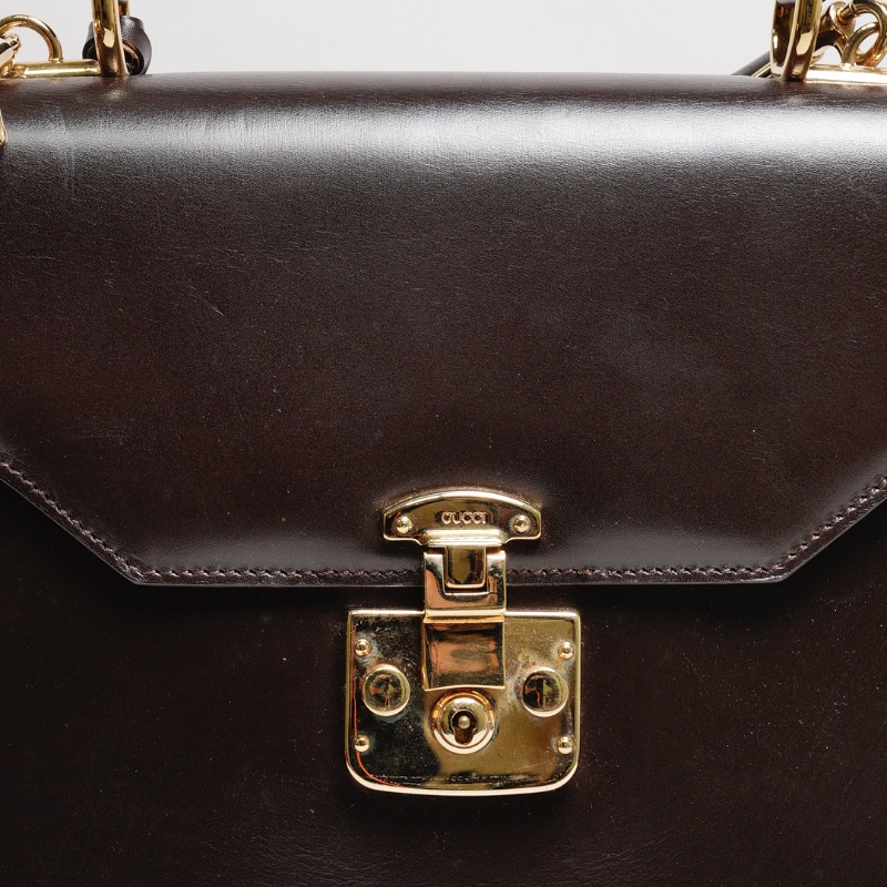 GUCCI 中古款 皮革手提公事包(深咖)-8