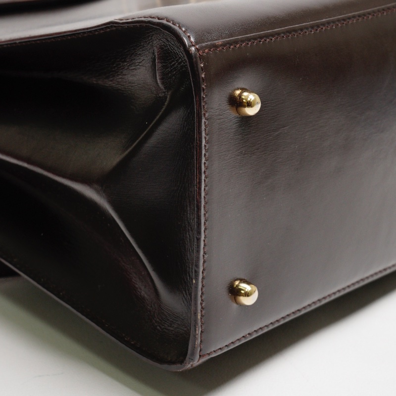 GUCCI 中古款 皮革手提公事包(深咖)-9