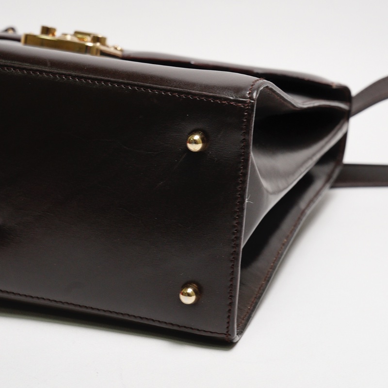 GUCCI 中古款 皮革手提公事包(深咖)-10