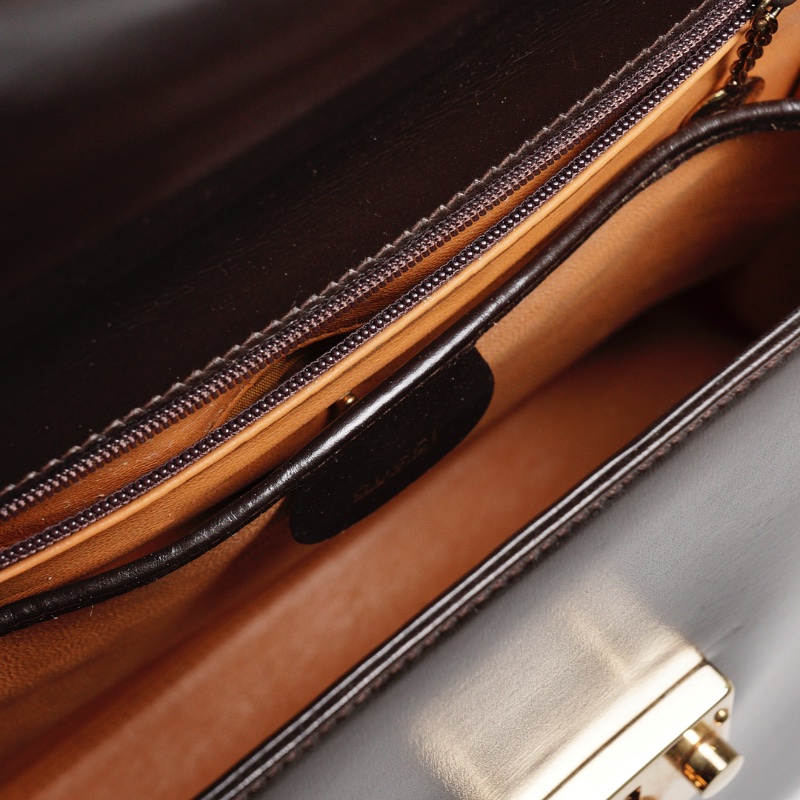 GUCCI 中古款 皮革手提公事包(深咖)-11